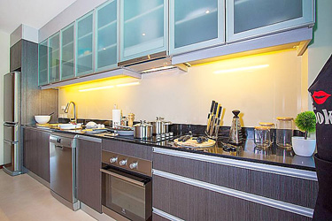 Kitchen Area with Garden and Pool View